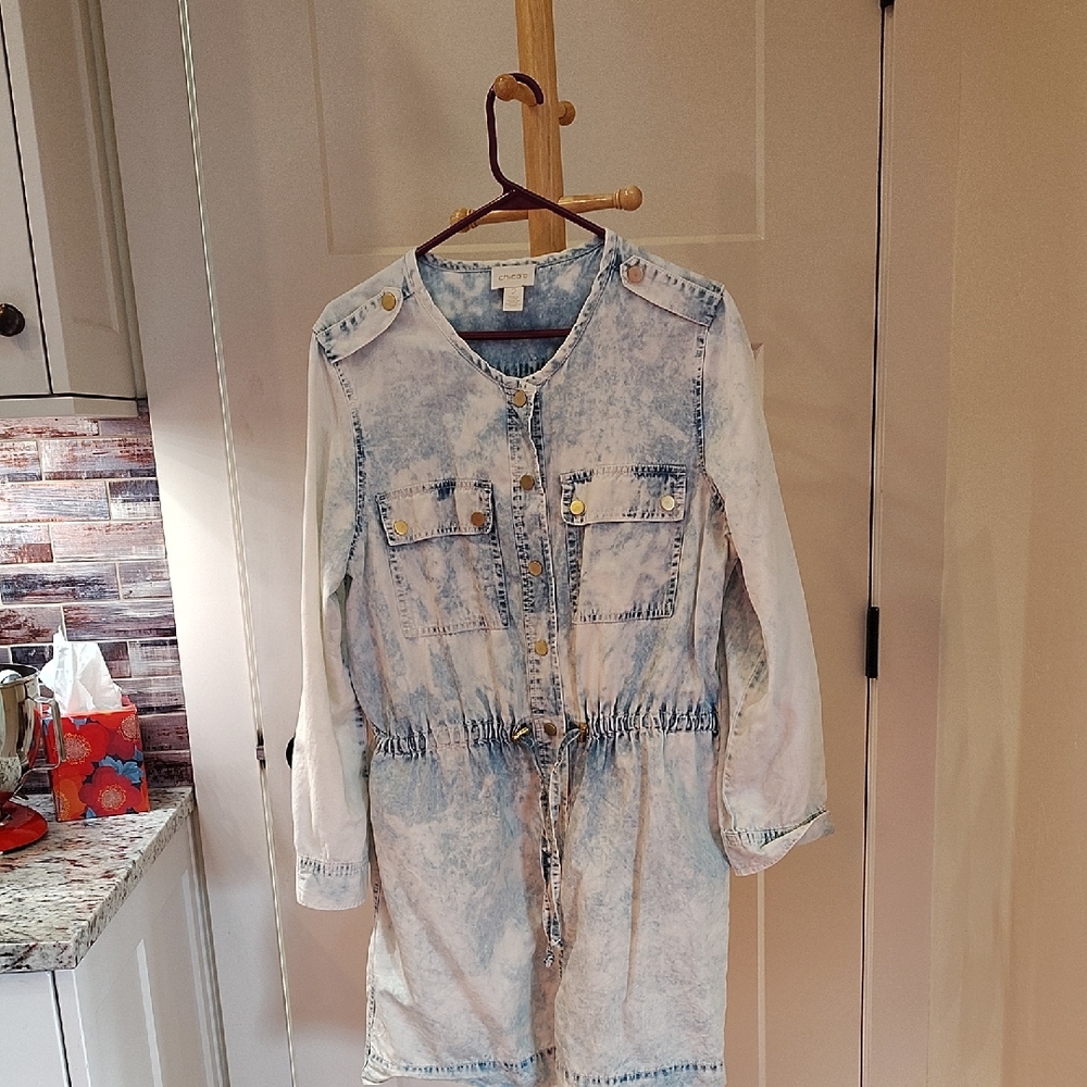 Chicos Acid Wash Denim Jacket Size 2 Or 12.